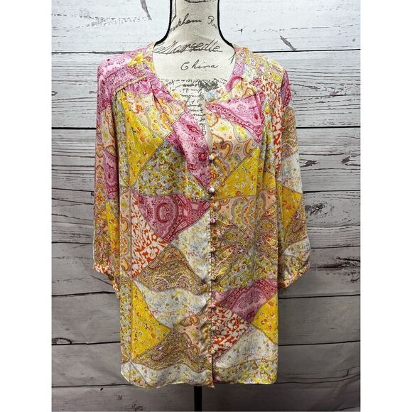 Rose & Olive 1X yellow and pink blouse - 2786 - Picture 1 of 4
